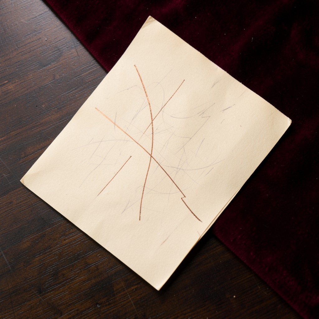 A chart sheet with two thin copper lines remaining among faint erased pencil marks