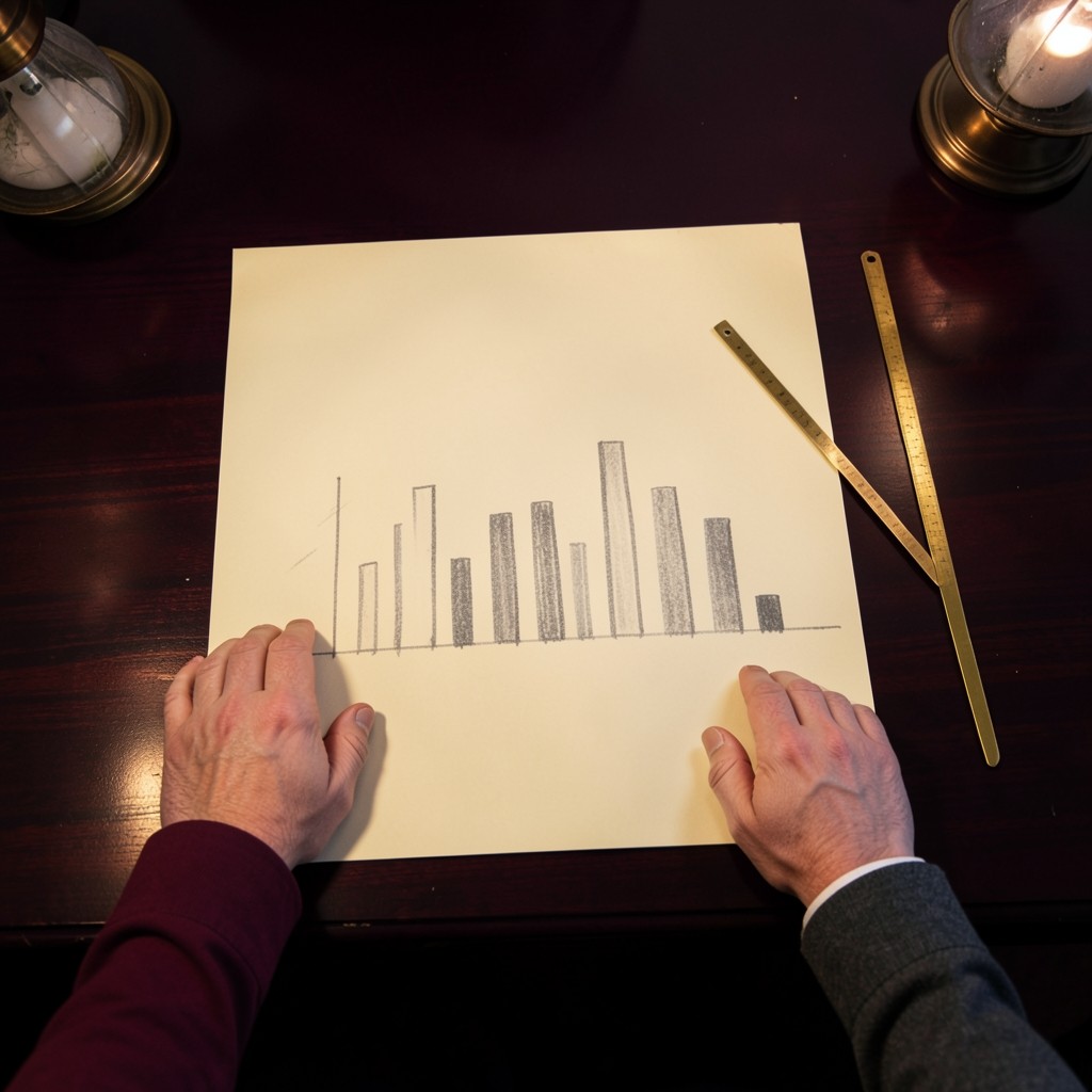Two pairs of adult hands marking abstract candle shapes on a large cream sheet with a brass divider